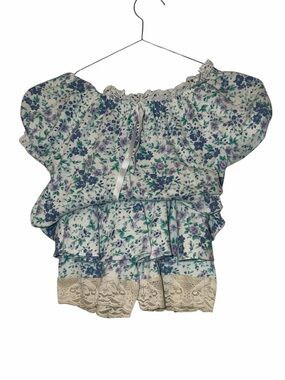 Vtg Fame of California girls blue green Floral Ruffle Peasant outfit m 10/12